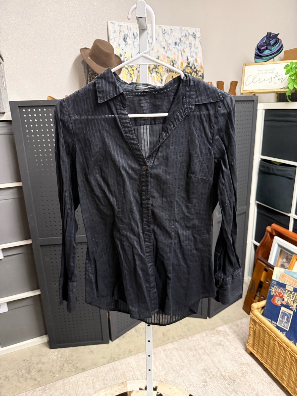 Express Vintage Y2K Black Pinstripe Button-Up Shirt